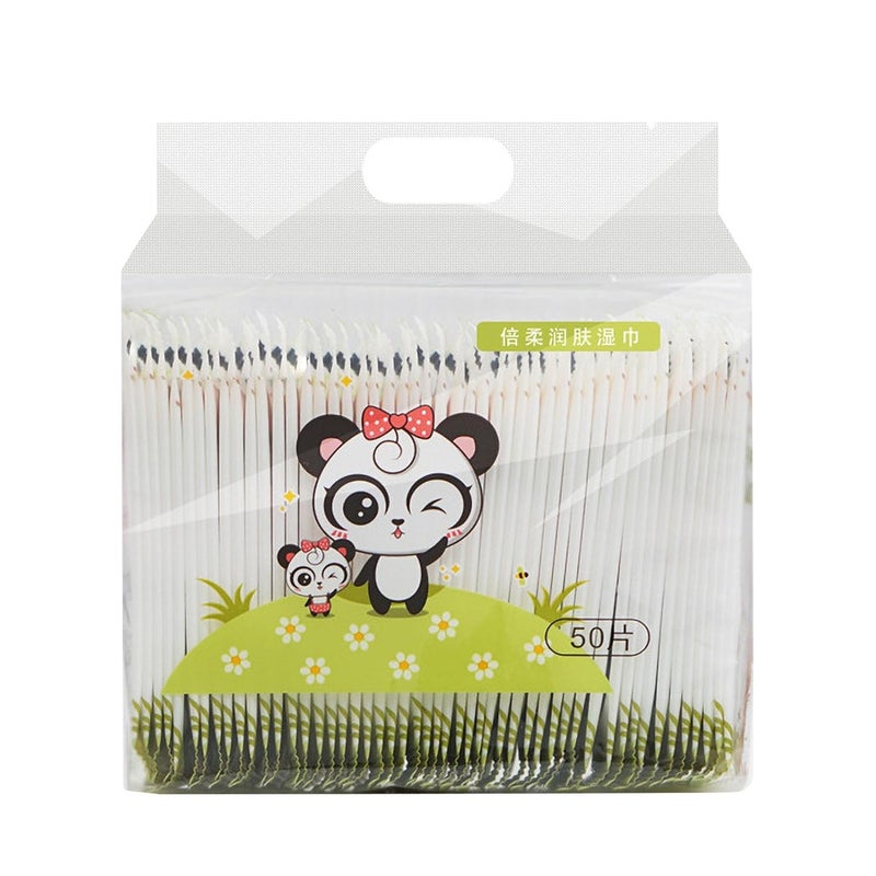 مناديل مبللة قطنية سميكة ومطورة 50 قطعة، عبوة فردية محمولة بتصميم الباندا - Image 1